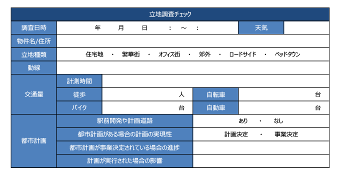 立地調査チェックシート