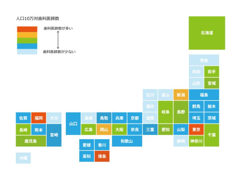 都道府県別対10万人あたりの歯科医師数